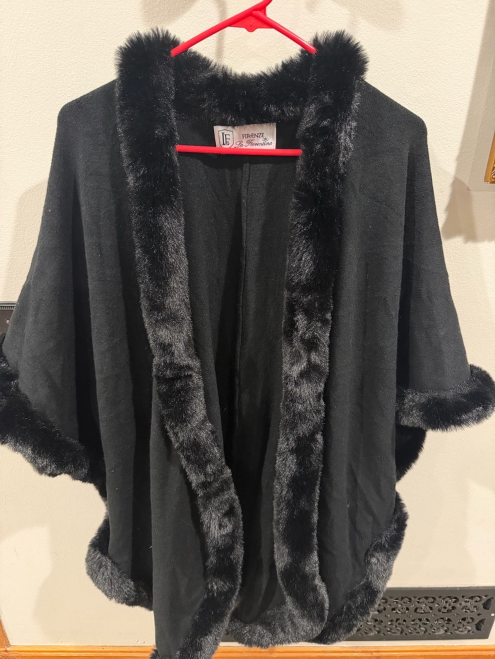 La Fiorentina Black Faux Fur Trim Sweater Cape